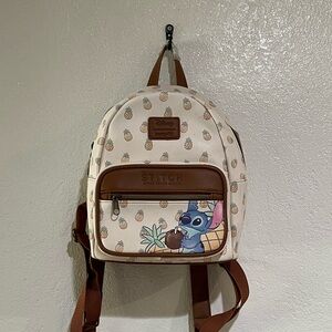 Loungefly Cream Pineapple Stitch Mini Backpack with Brown Trim
